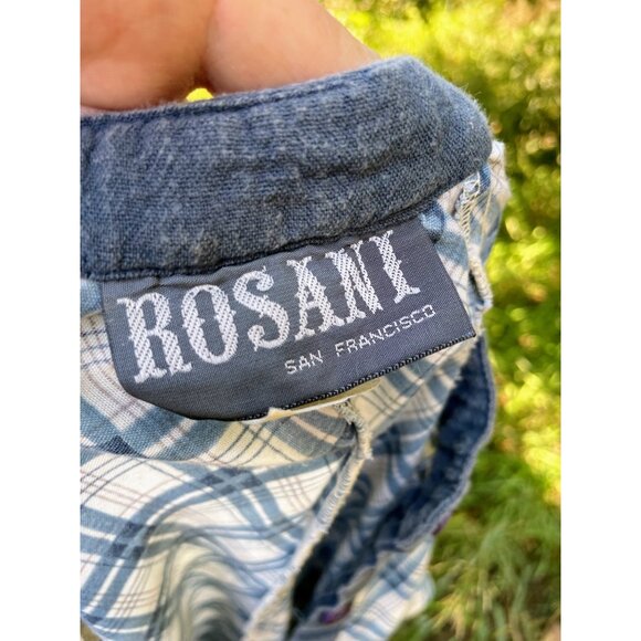 Vintage 1970s Chambray Blue Plaid Dress Rosani Size 8 - Picture 6 of 16